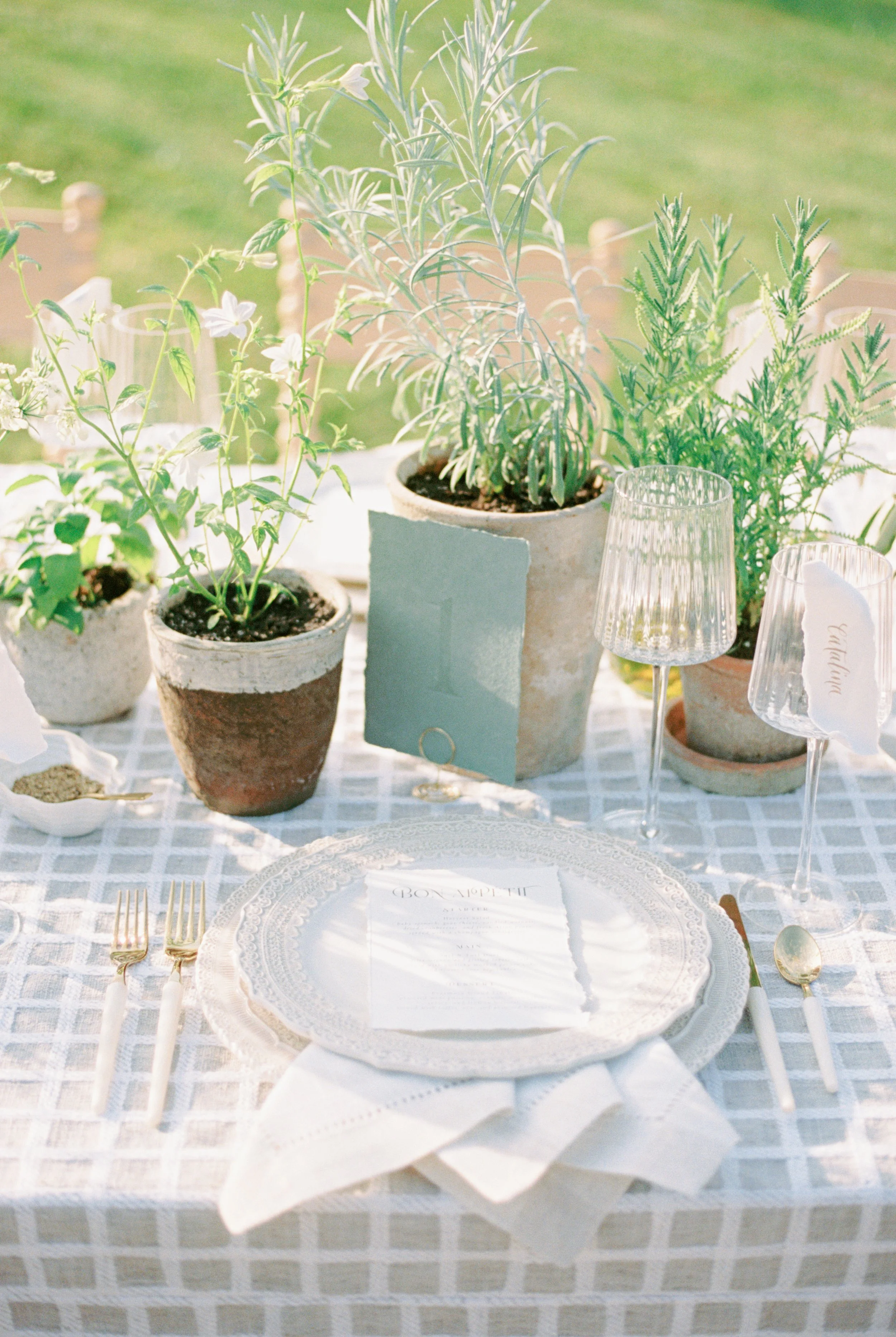 Luxury deckled-edge cotton modern typography dinner menus and sage letterpress table number for wedding reception - The Evermore