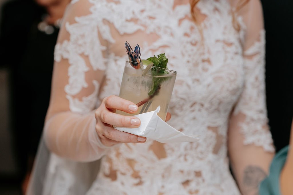 Custom pet drink stirrer for a wedding reception at the Bostonian Hotel in Boston, MA