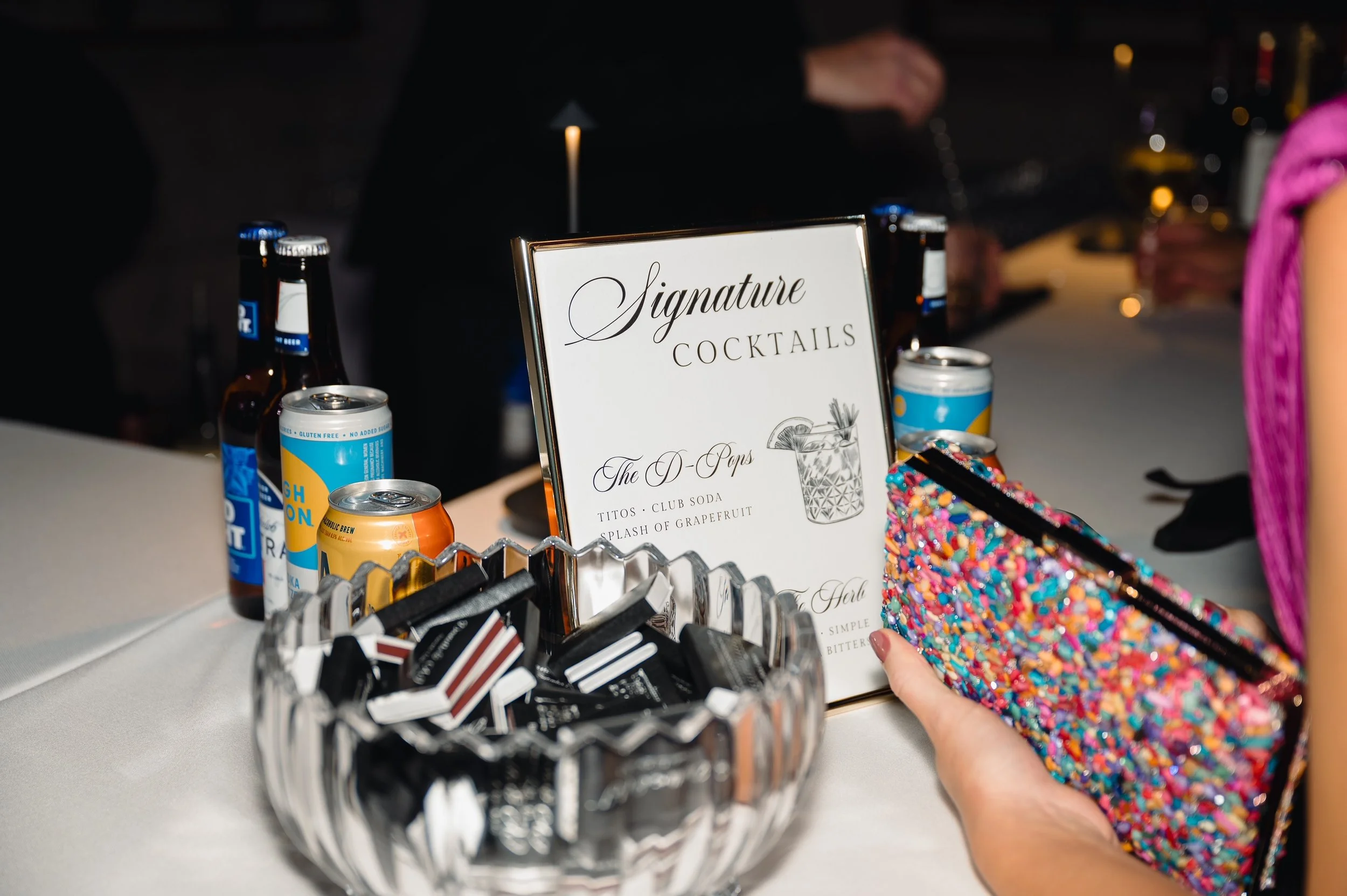 Custom wedding signature cocktail sign in gold frame - Boston Public Library