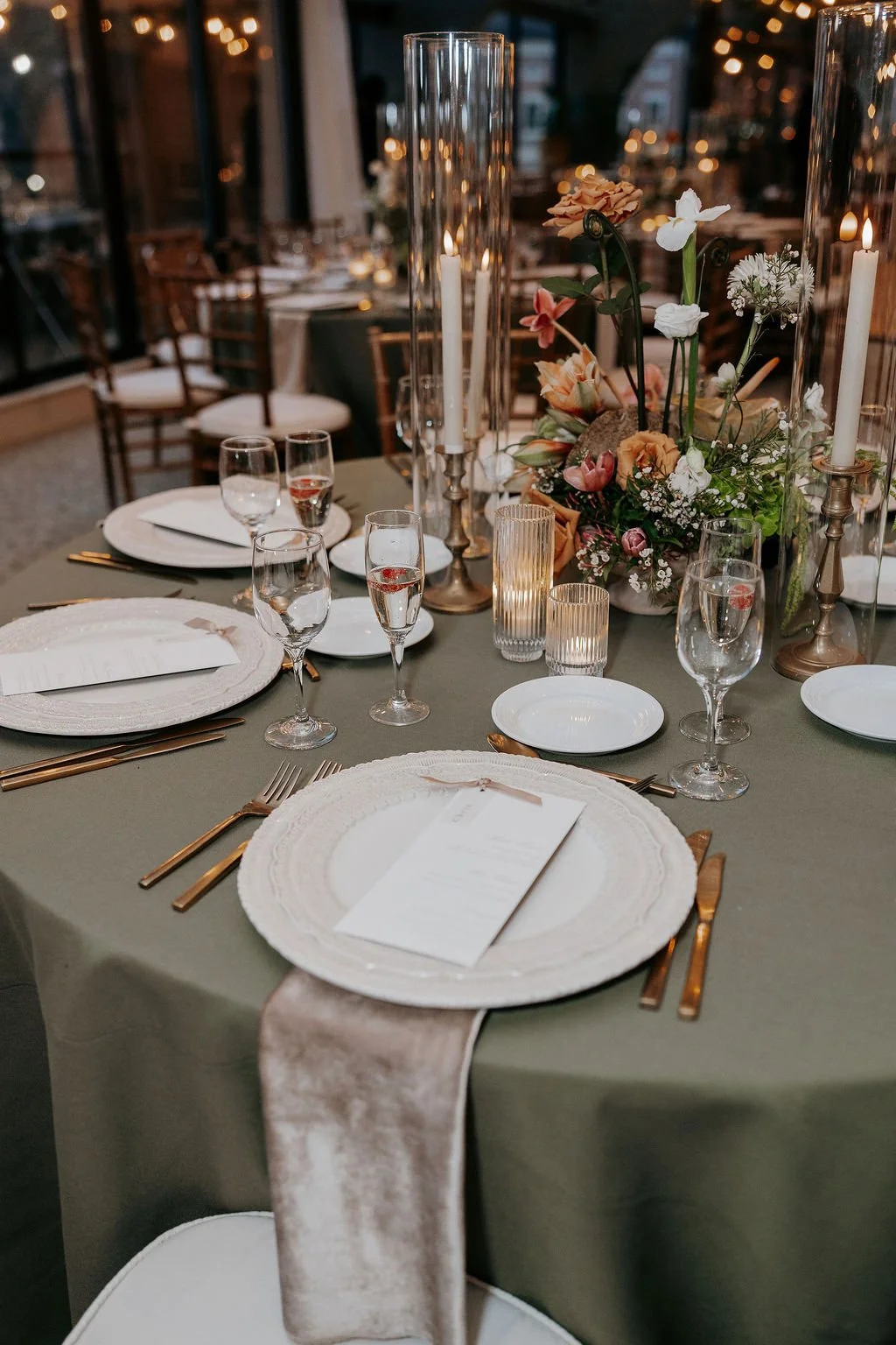 Custom personalized ribbon place card dinner menus for a wedding reception at the Bostonian Hotel in Boston, MA