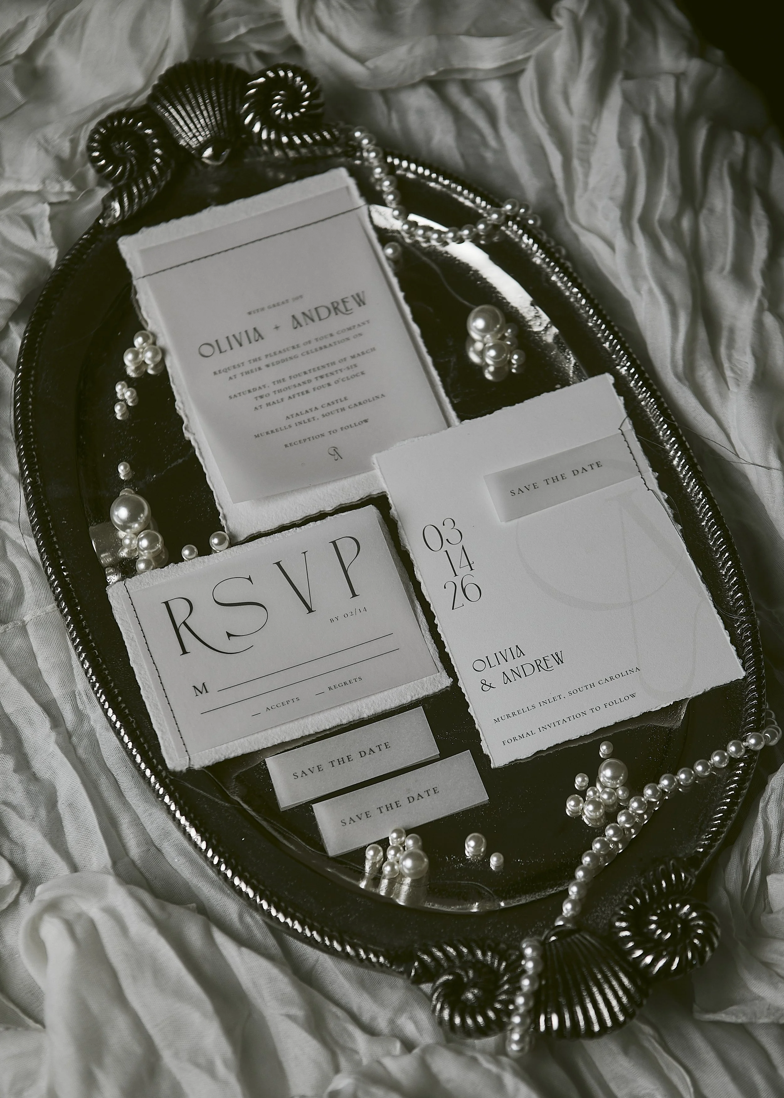 custom handmade paper wedding invitation suite New england, south carolina and beyond