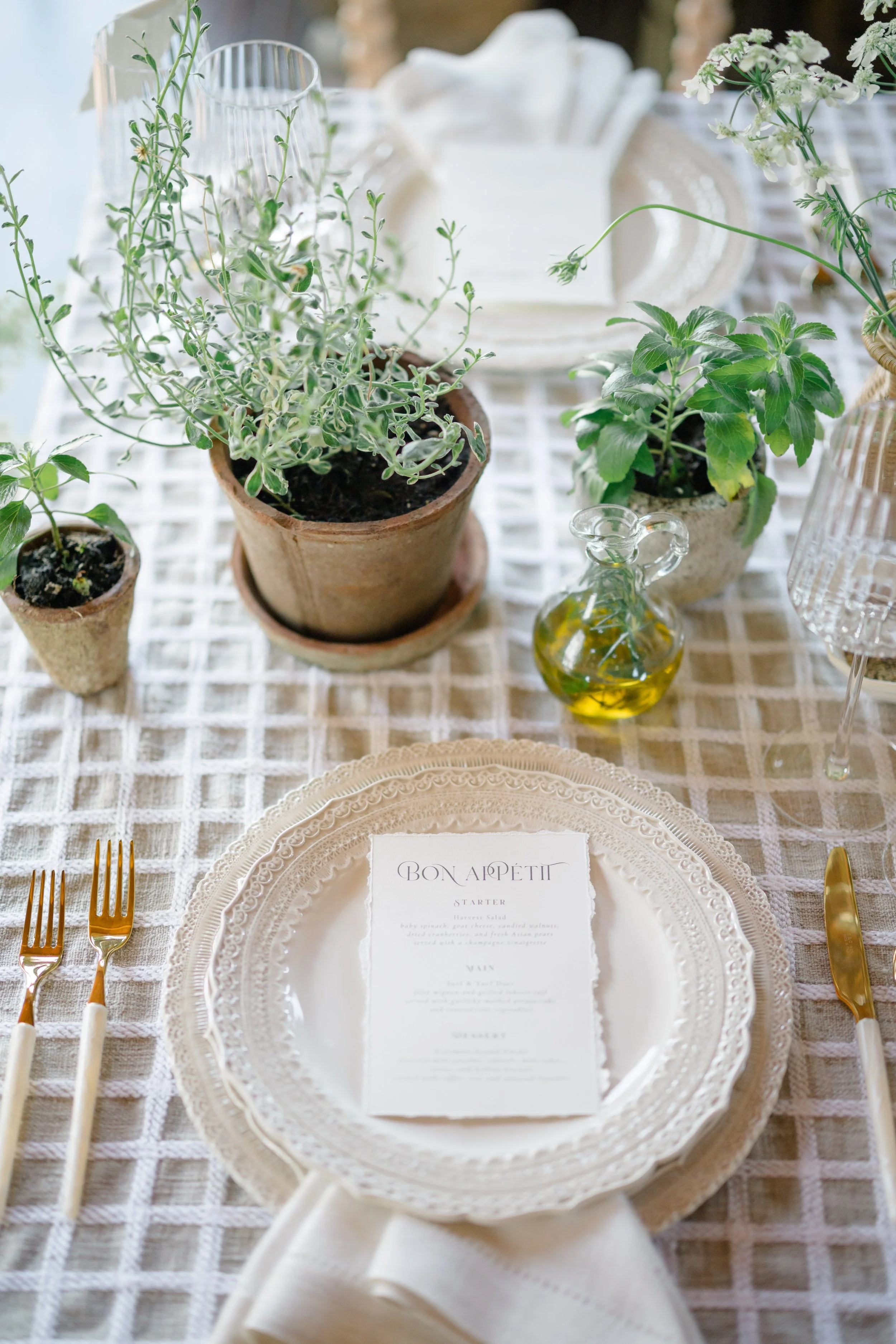 Luxury deckled-edge cotton modern typography dinner menus for wedding reception - The Evermore