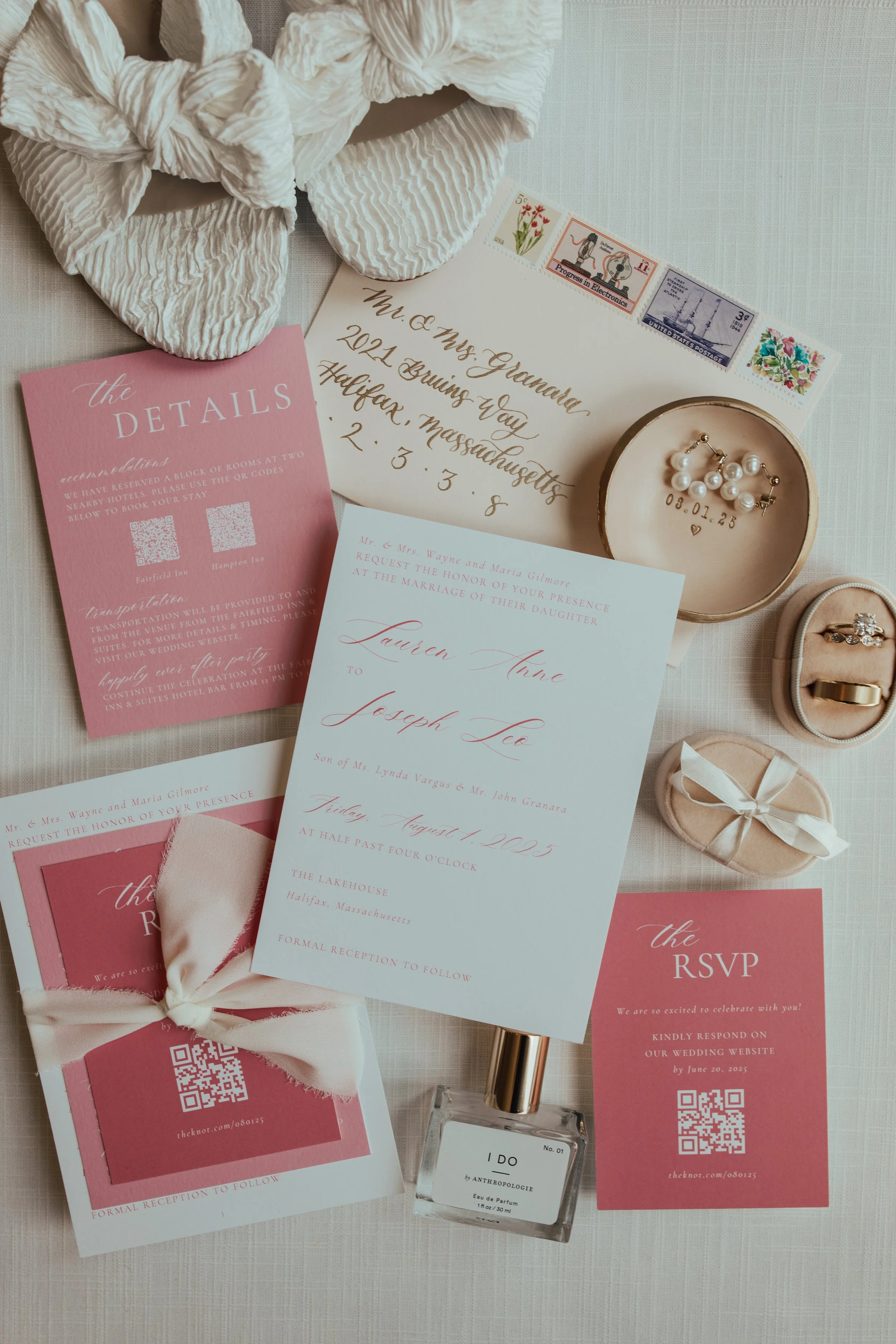 Custom ombre pinks wedding invitation at The Lakehouse