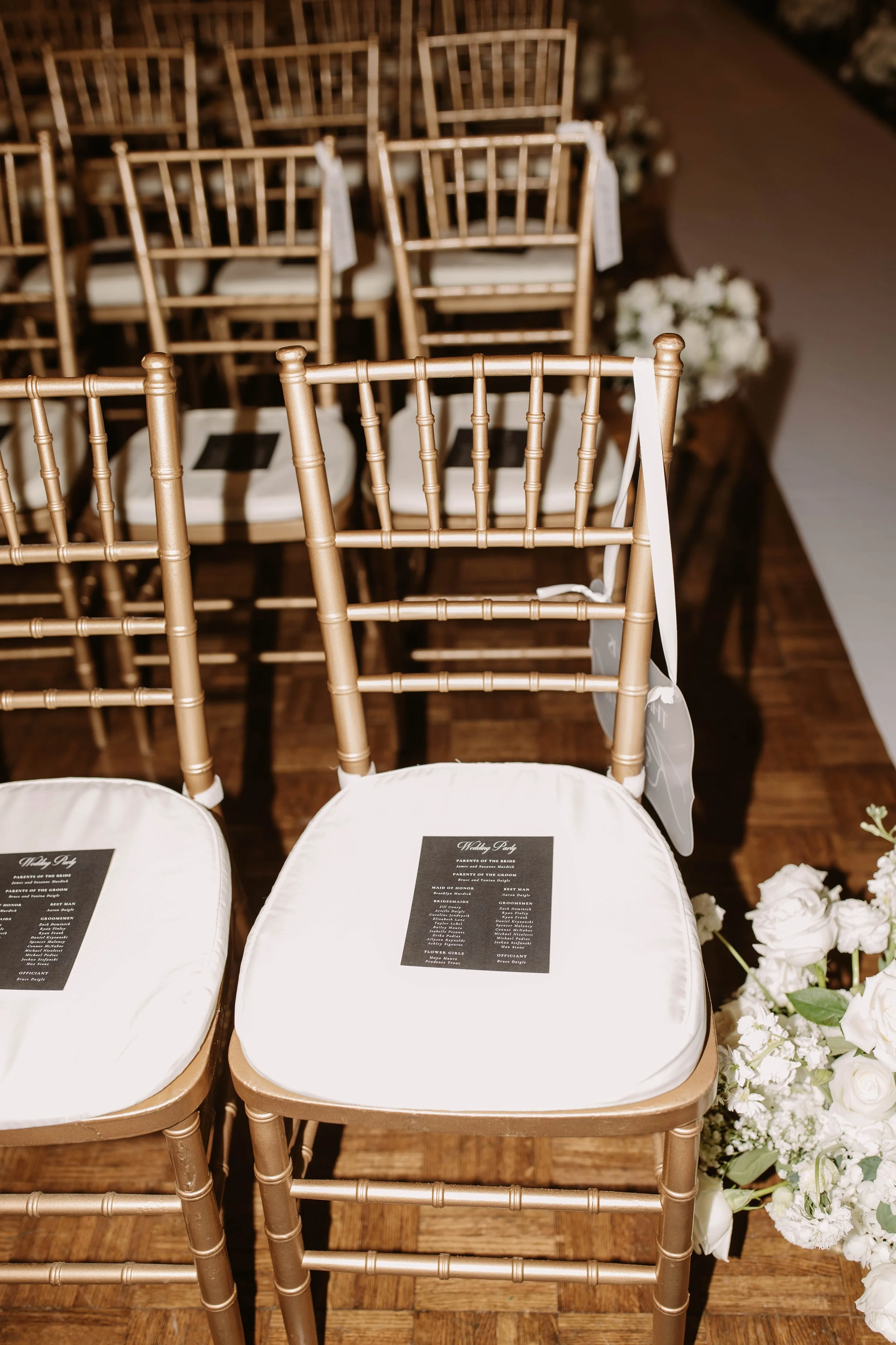 white and black wedding ceremony programs at the fairmont copley plaza