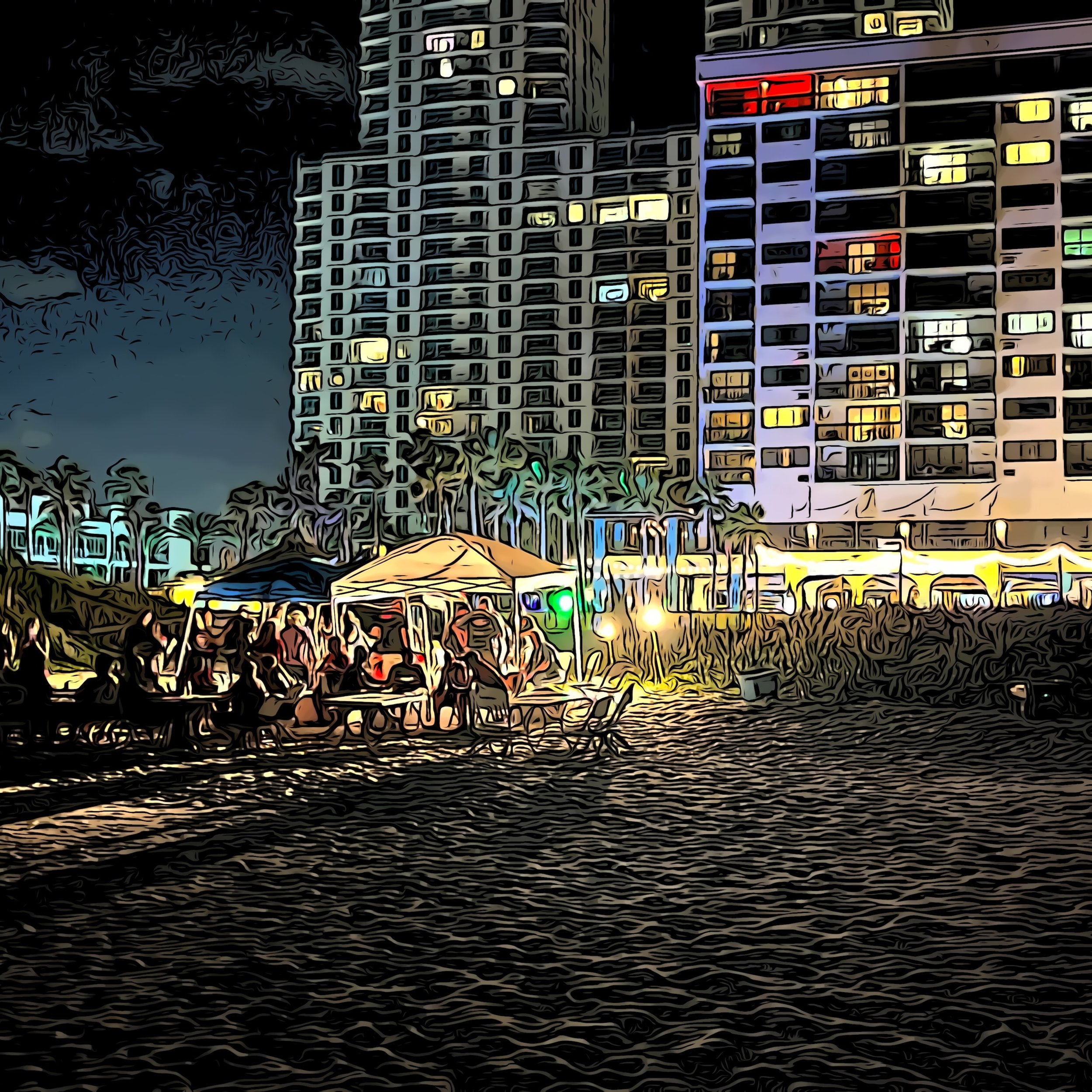 Guests gathering on South Padre Island during Starship launch evening