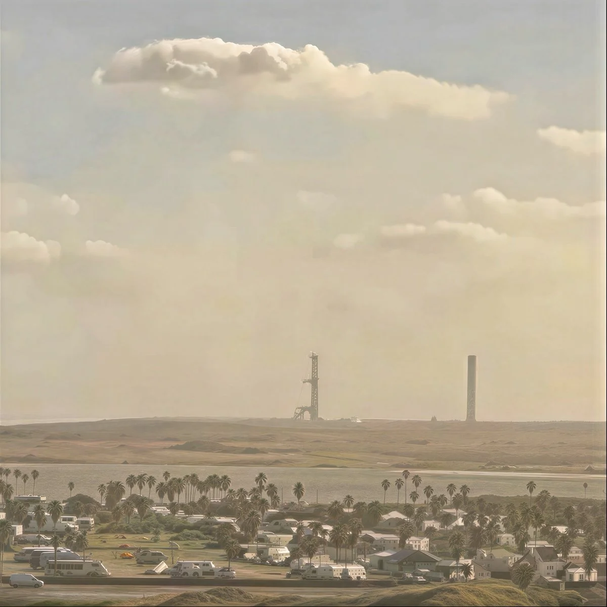 View toward SpaceX Starship launch site across the Boca Chica bay
