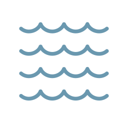 Seven blue wavy lines stacked vertically, representing water or waves.