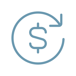 A blue icon of a dollar sign inside a circle with a downward arrow, representing a decrease or reduction in money or value.