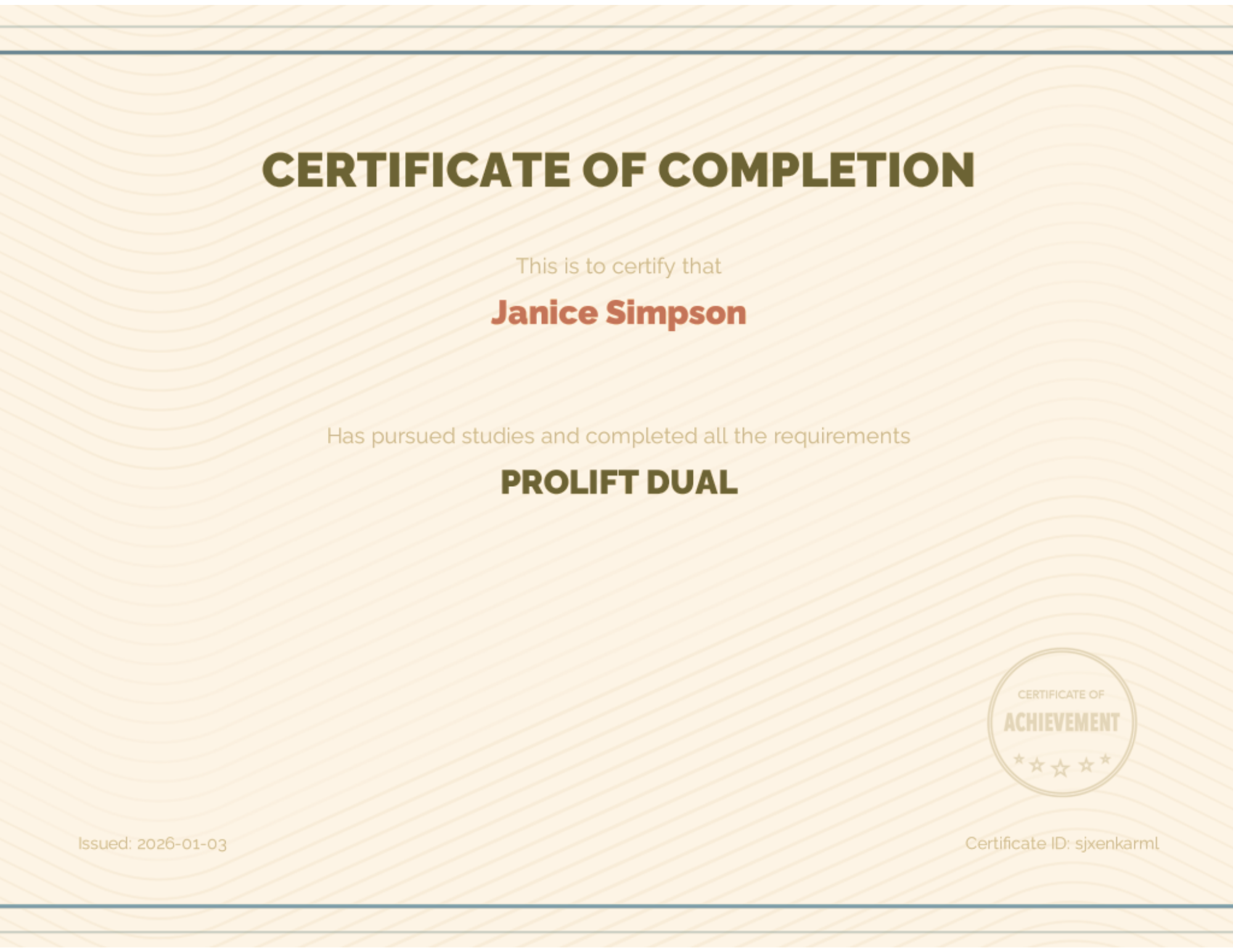 Janice Simpson LUVO Prolift Dual Training Certificate