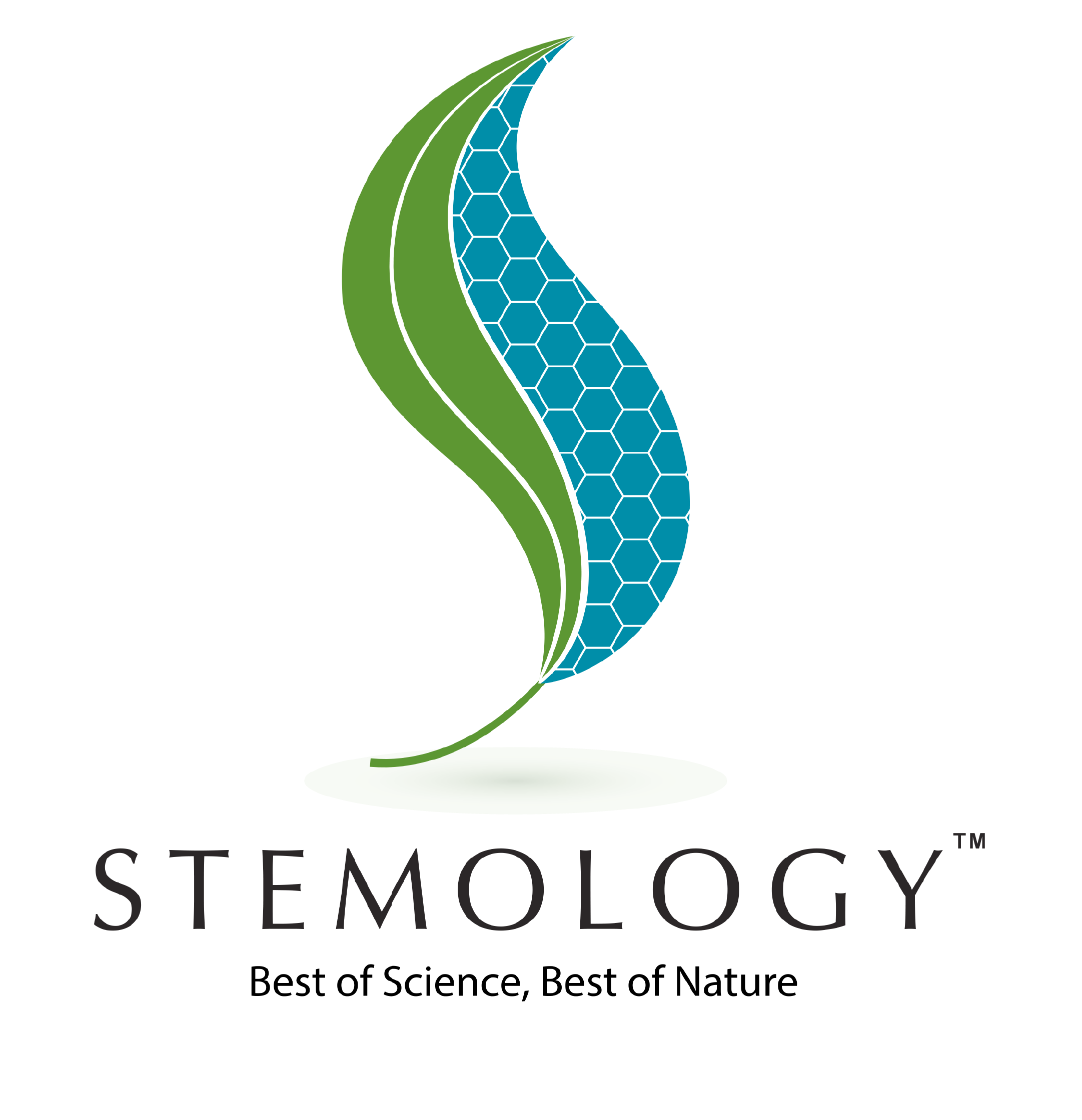 Logo of Stemology featuring a stylized leaf with green and blue hexagonal pattern, and the words 'STEMOLOGY' and tagline 'Best of Science, Best of Nature'.
