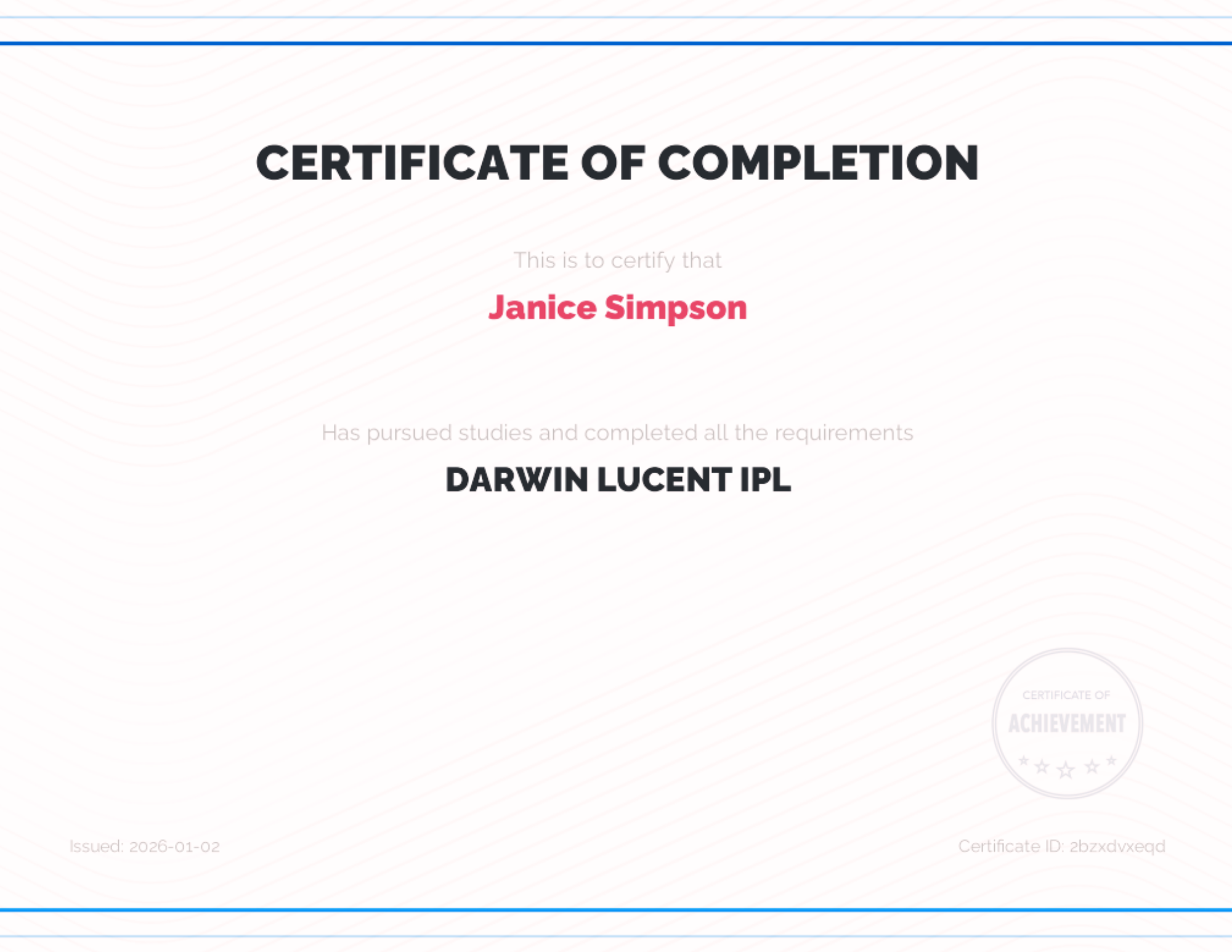 Janice Simpson LUVO Darwin Lucent IPL Training Certificate
