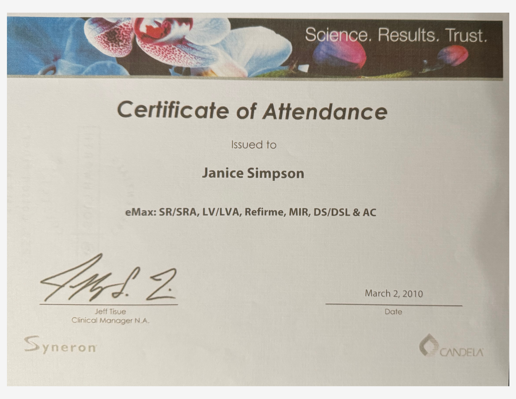 Janice Simpson elos Technology Advanced Training Certificate