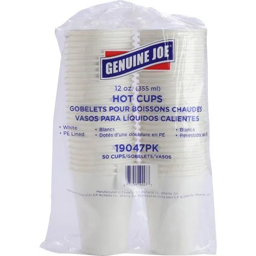 Genuine Joe 12 oz Disposable Hot Cups 12 fl oz - White - Polyurethane - Hot Drink, Beverage - 50/Pack - 20 / Carton (GJO19047CT)