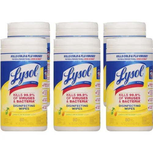 Lysol® Disinfecting Wipes, Lemon & Lime, 80 Wipes, 6 Canisters (77182CT)