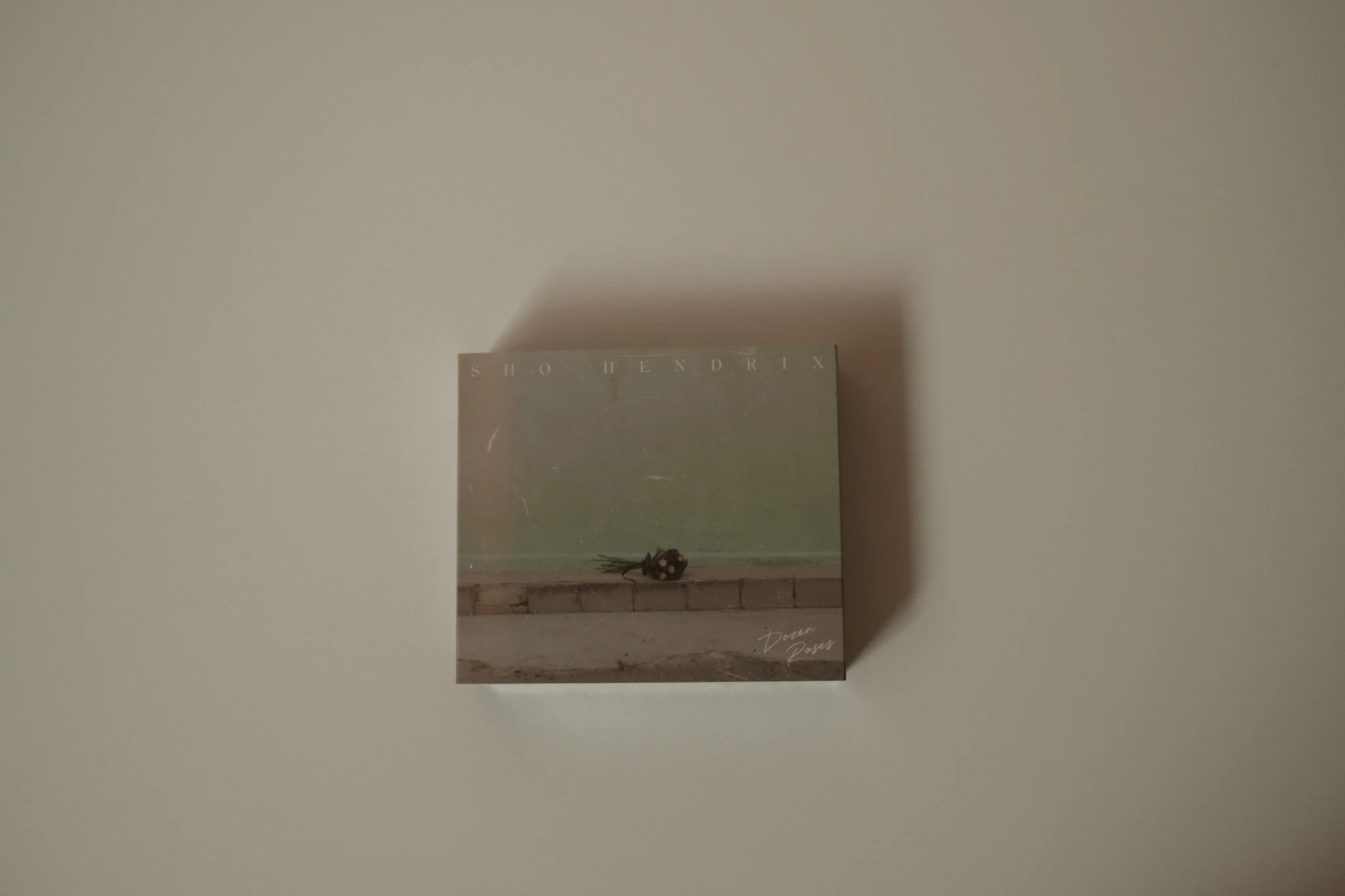 Music album cover by Sho Hendrix featuring a small bouquet of flowers on a sidewalk with a blurred green background and a shadow.