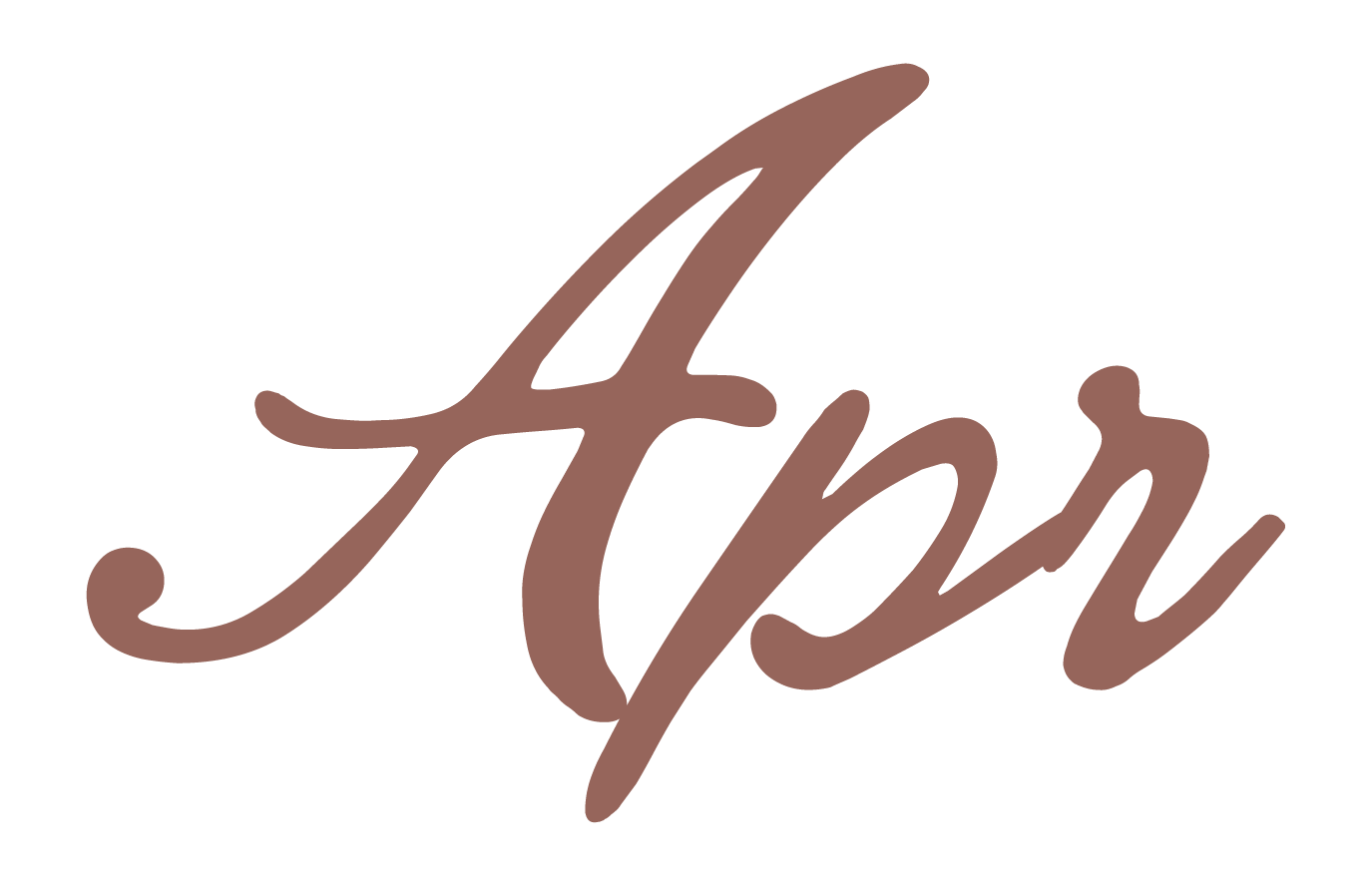 Stylized script spelling 'Apr' in brown color.