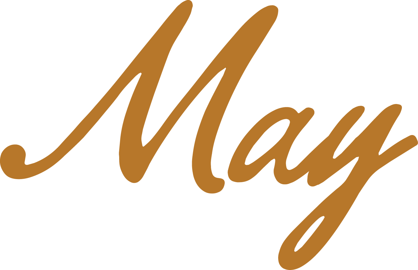 Text saying 'May' in brown, cursive script on a black background.