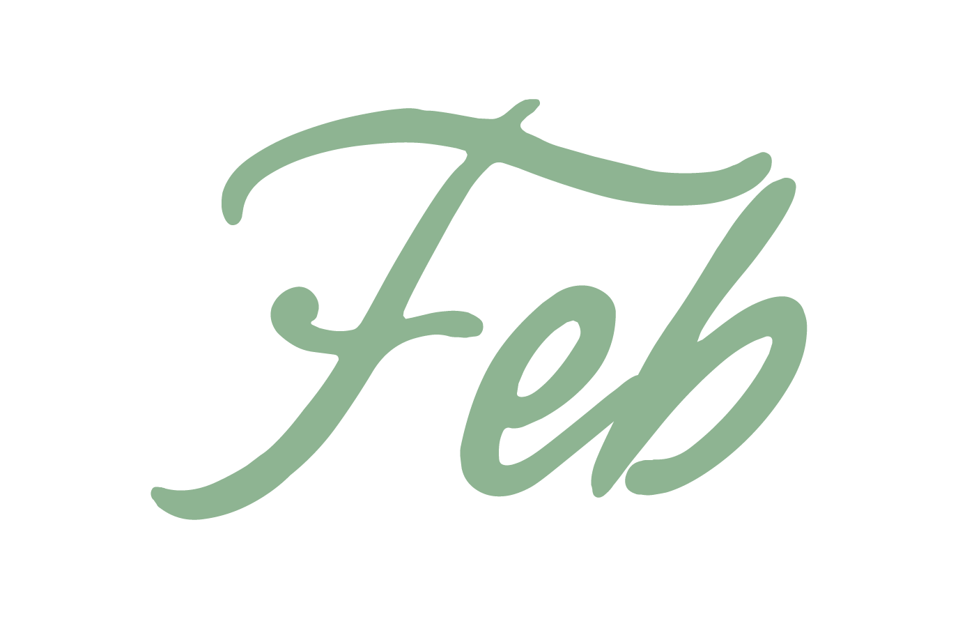 Green text spelling 'Feh' in cursive font on black background.