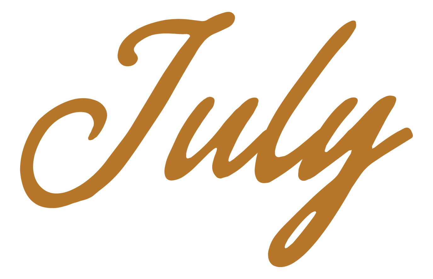 Stylized brown cursive text spelling "July" against a black background.