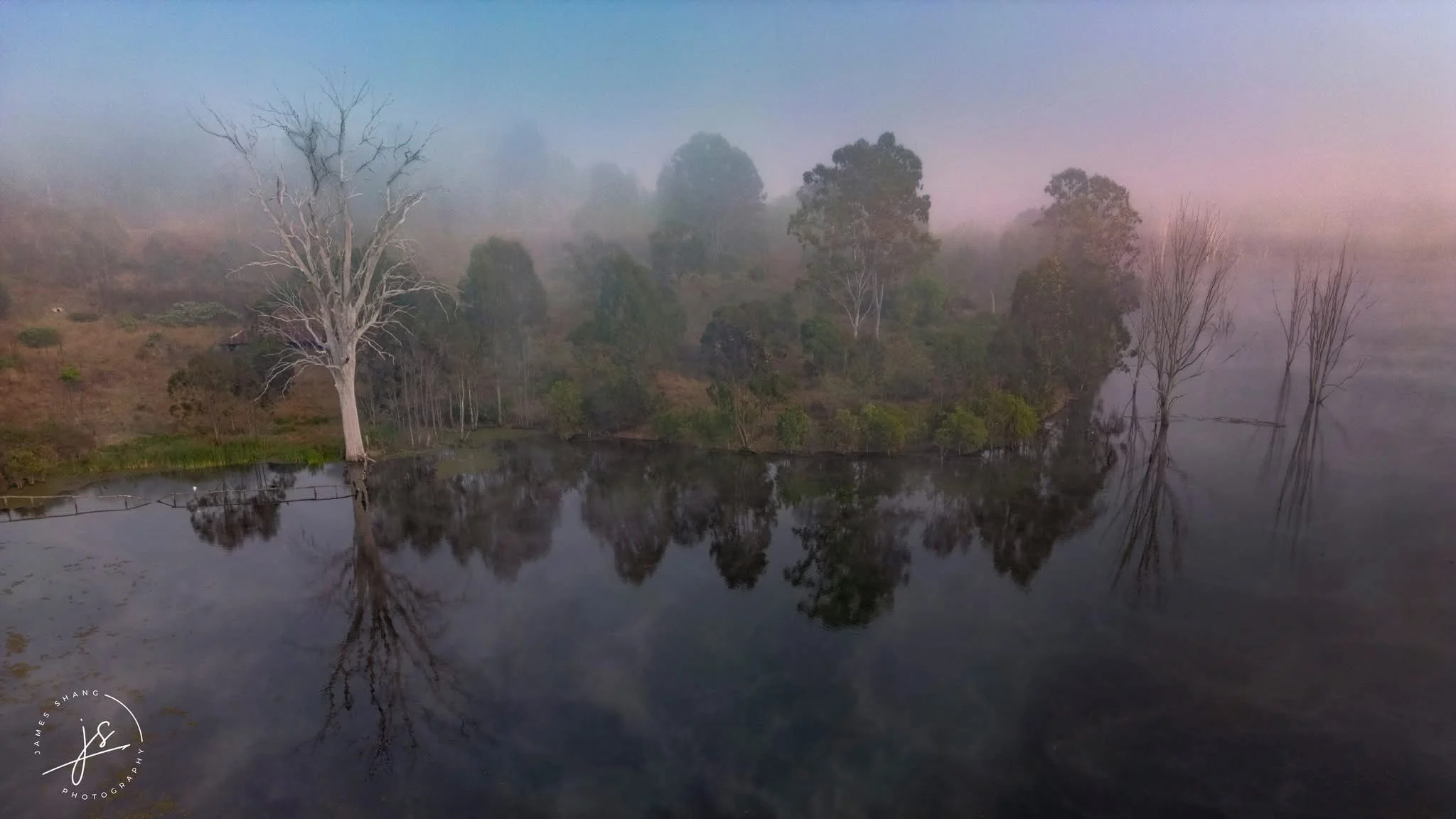 Foggy morning at Wyralong Dam 