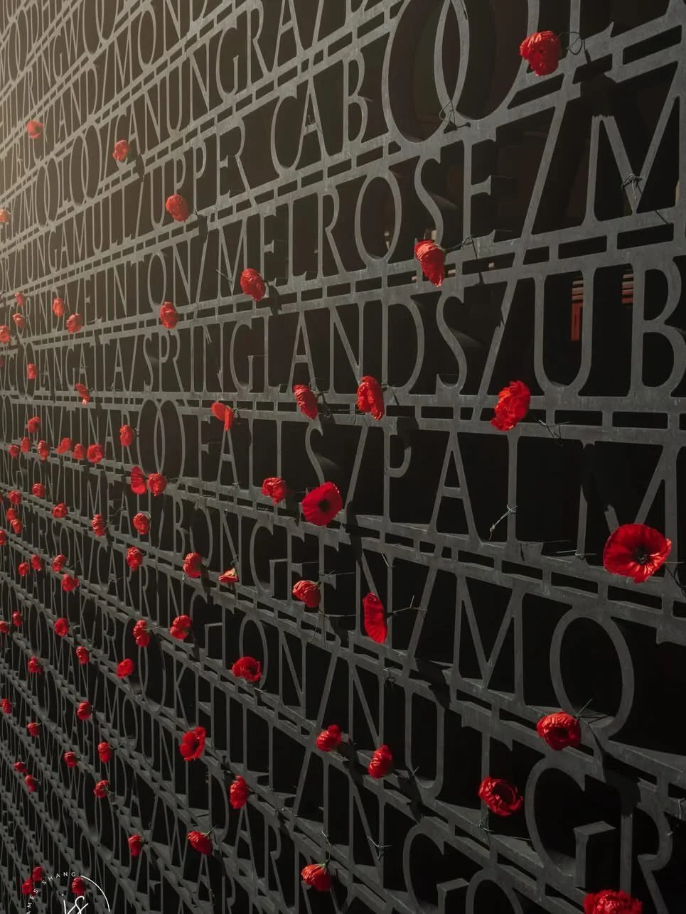 The sun warms Brisbane Shrine of Rememberance Wall