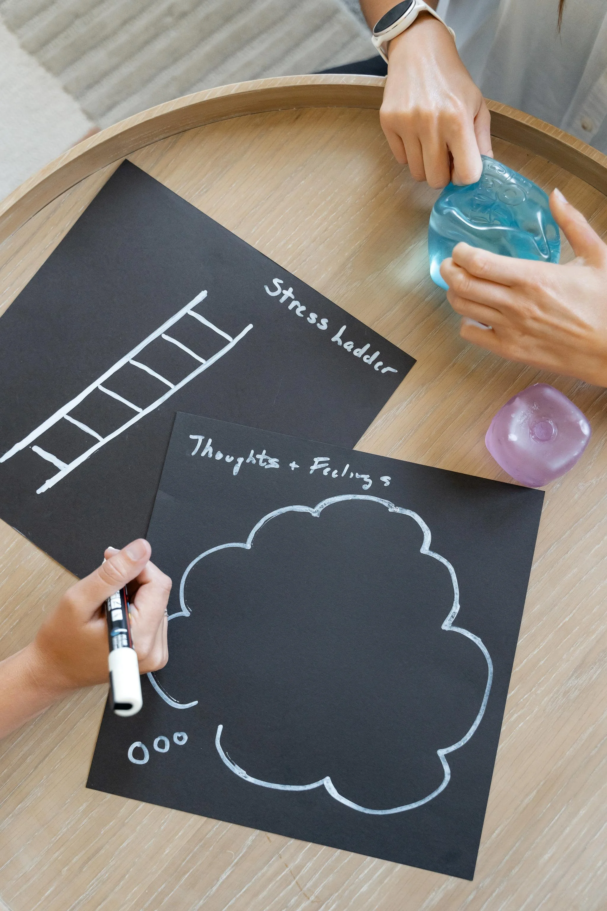 Thought and feelings activity used in perfectionism therapy to reduce pressure at Ten Child Psychology in Calgary