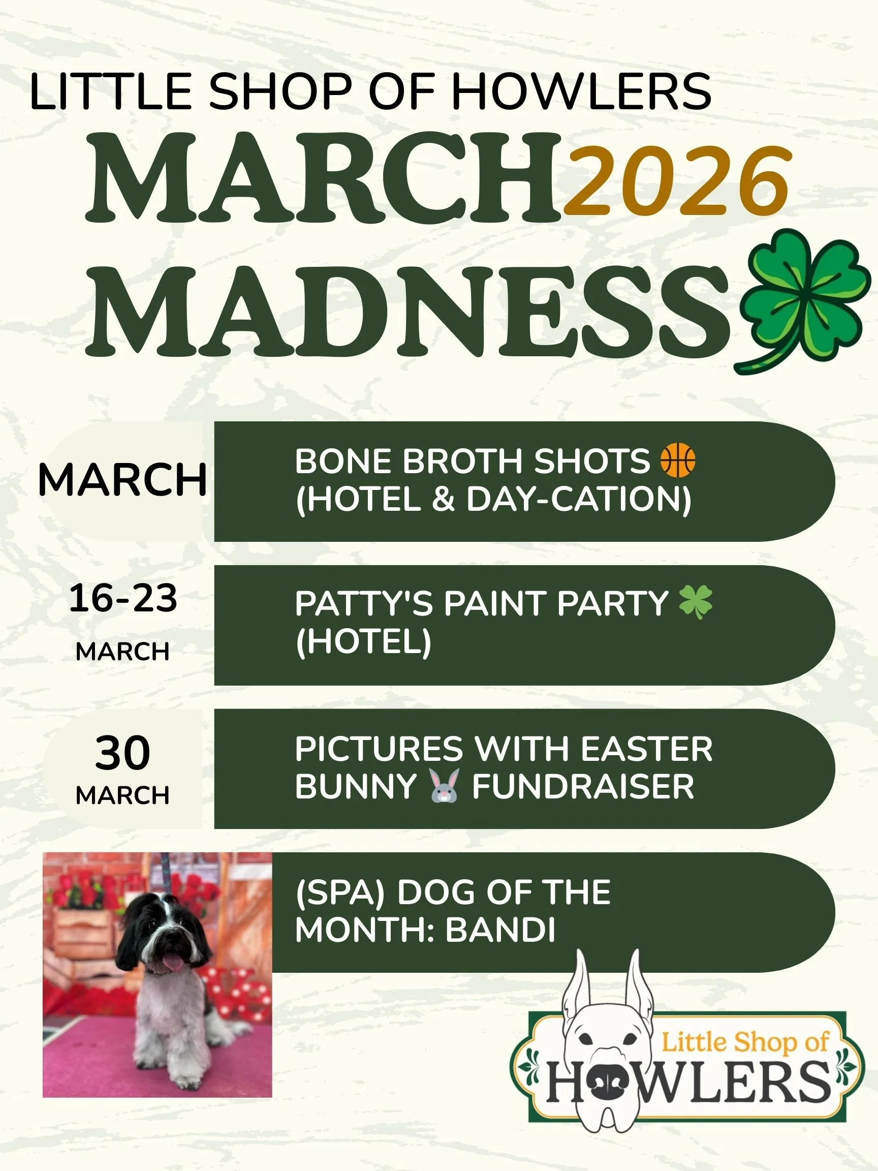 Little Shop of Howlers monthly overview for March 2026