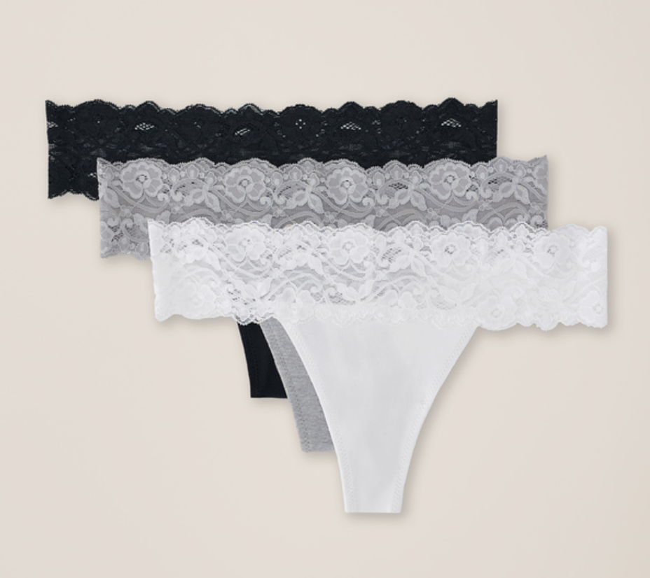 Organic Lace Waist Thong
Brand: Pact
95% Organic Cotton, 5% Elastane