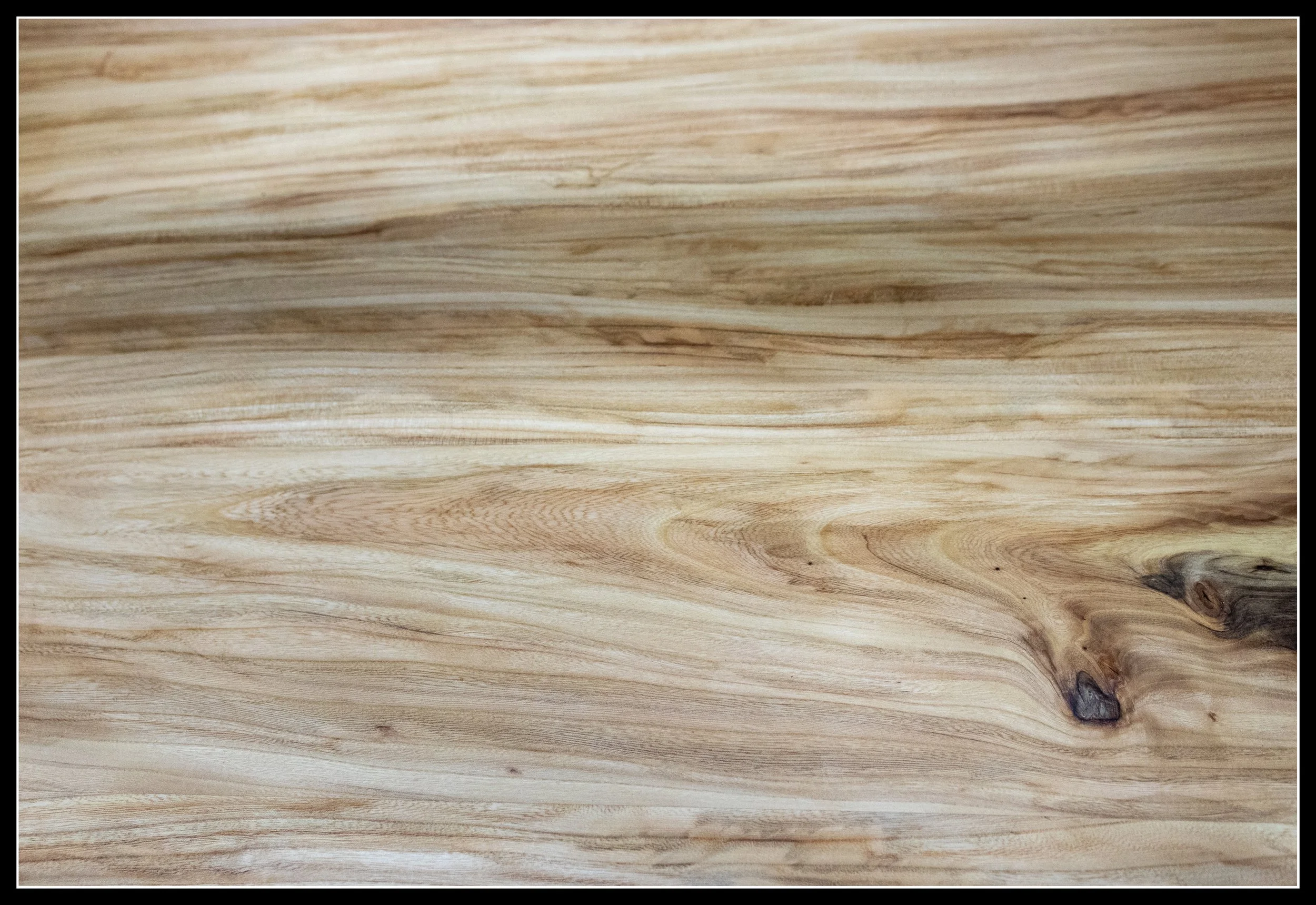 Close‑up of elm wood grain showing rope‑fiber pattern, interlocked grain, and natural color variation.