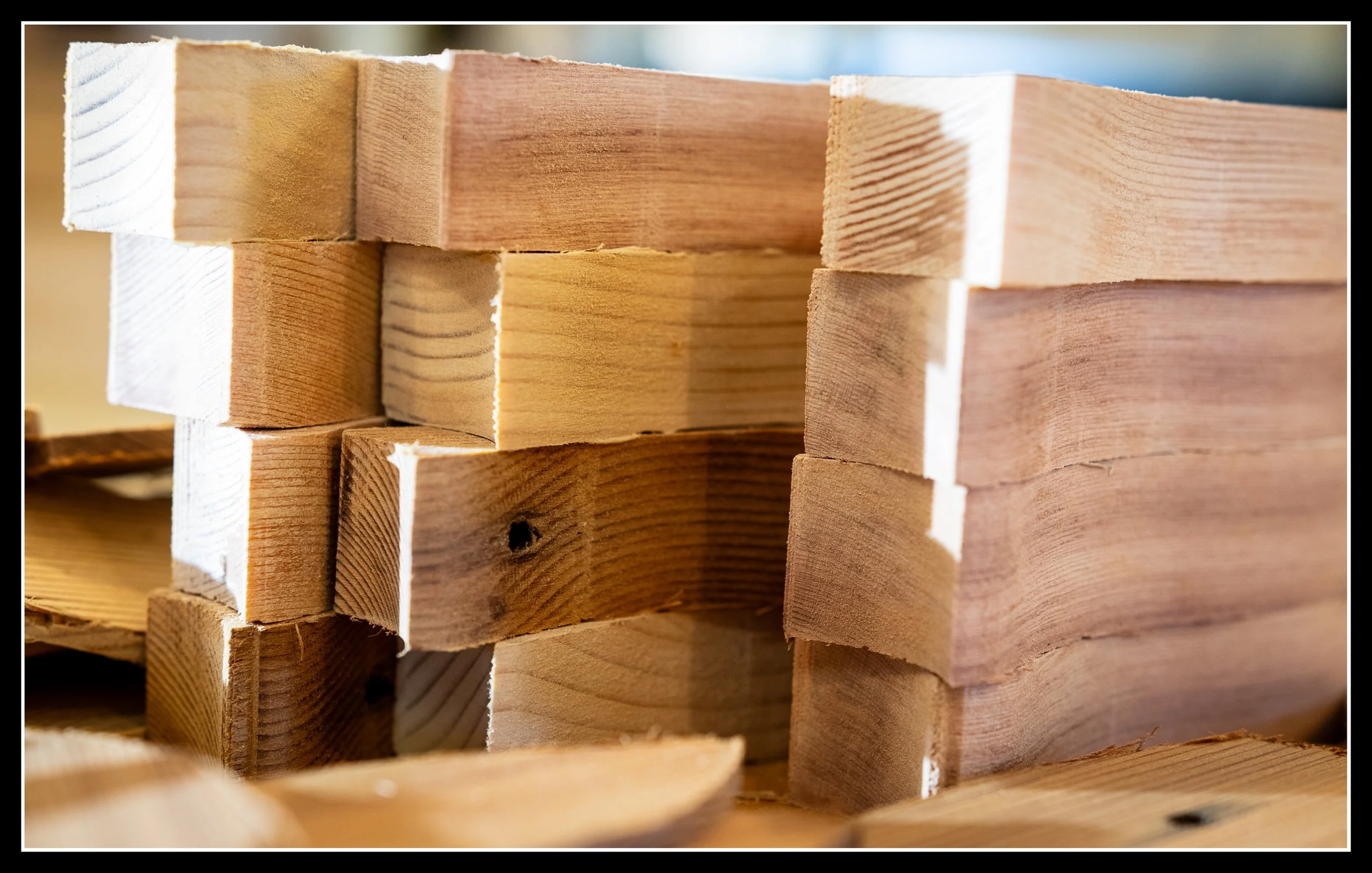Stacked cedar cutouts for a craft