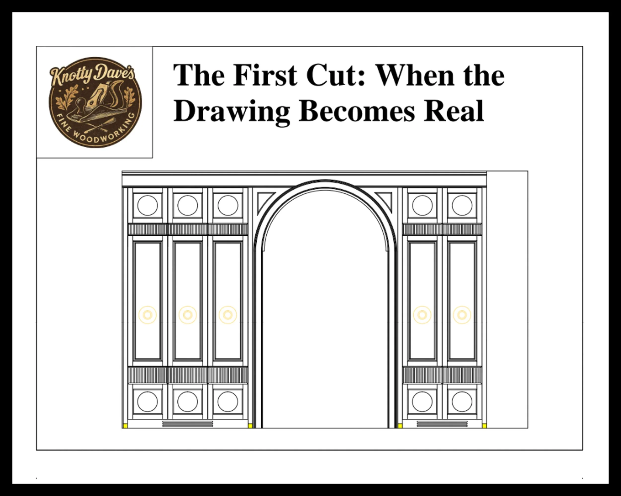 Cabinet elevation drawing showing the finalized design before construction begins.