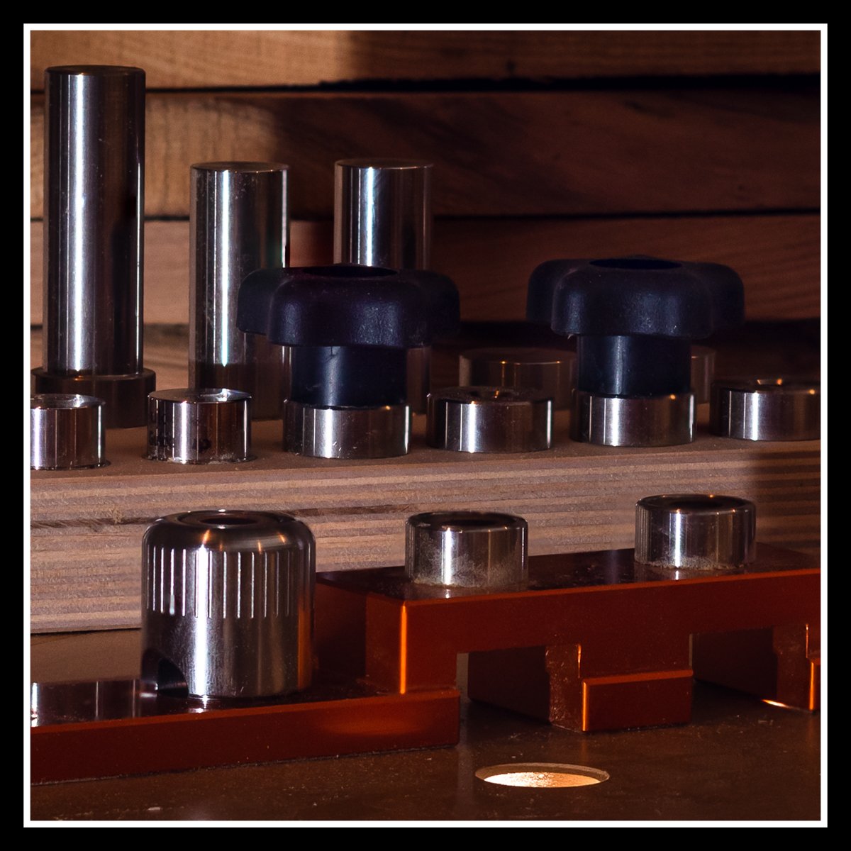 MFT workbench accessories stored after hours in their new system, a quiet moment in the shop.