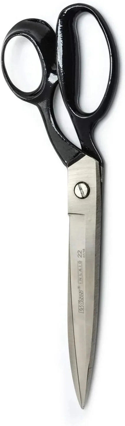 A pair of black handle scissors with stainless steel blades.