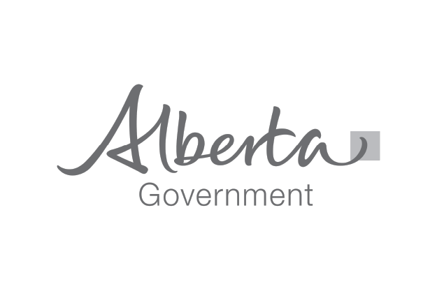 Alberta Government logo with stylized text and a gray square on a black background.