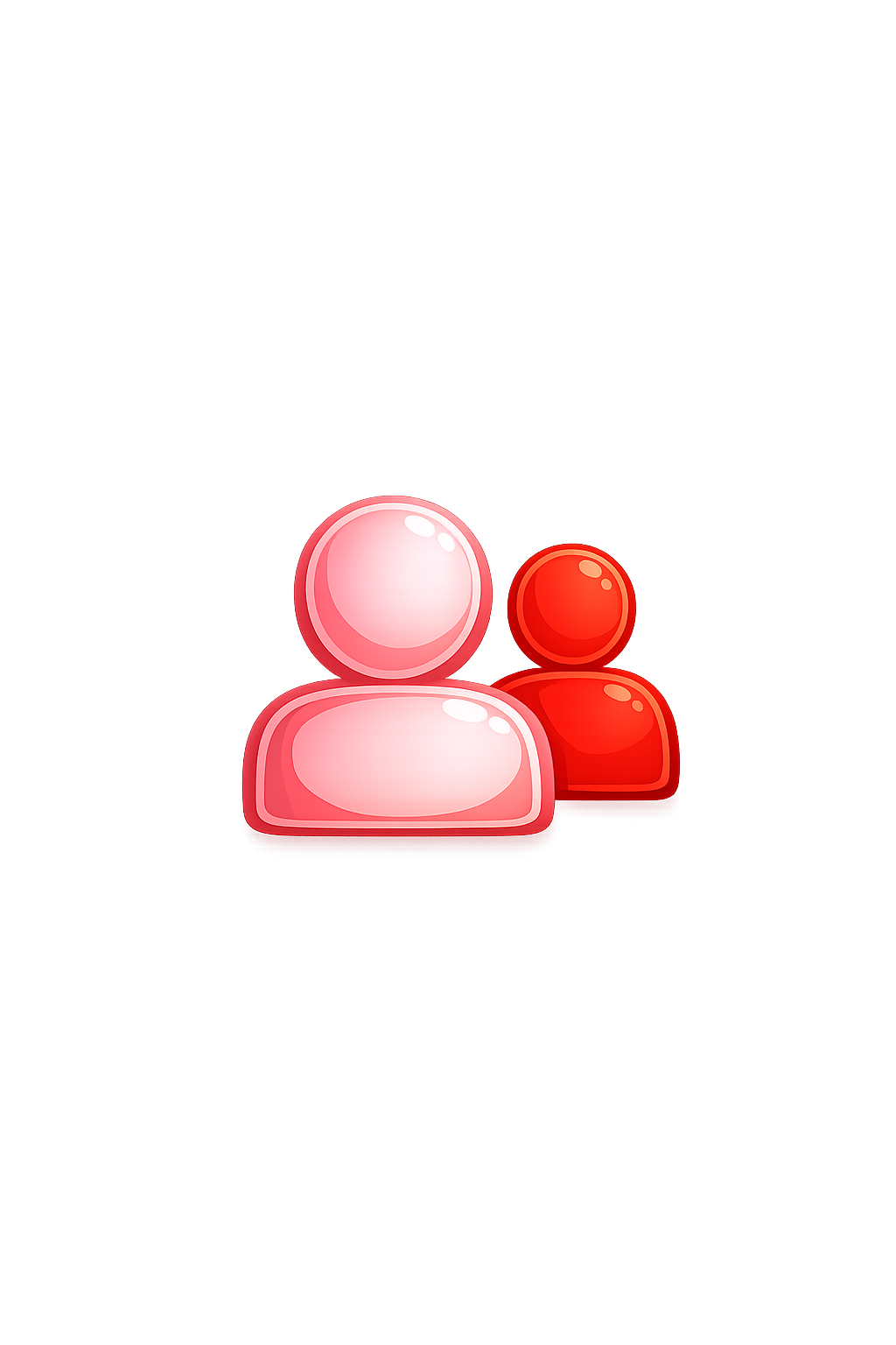 Neon icons of two people, one large and one small, glowing red and pink against a dark background.