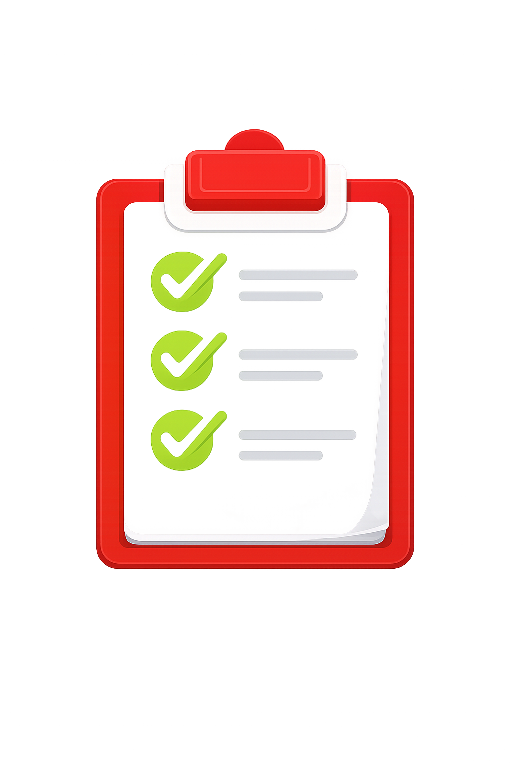 A clipboard with a checklist containing four items, three of which have green check marks indicating they are completed.