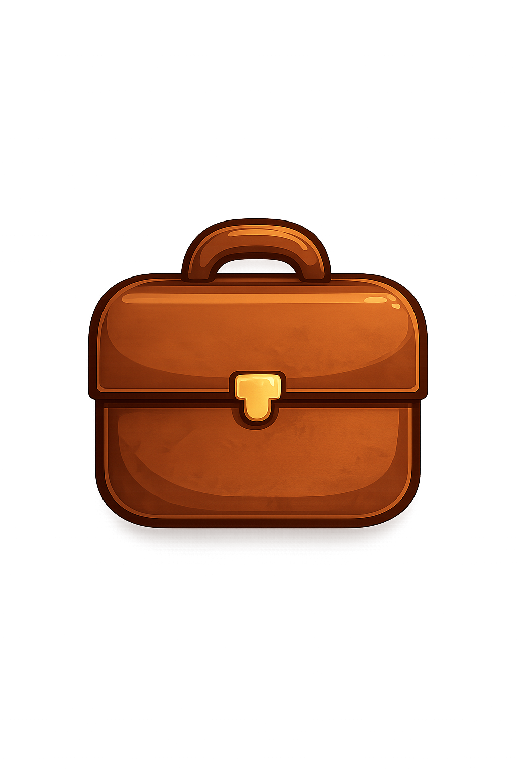 Digital illustration of a brown leather briefcase with a handle and a gold clasp, set against a dark background with subtle light effects.