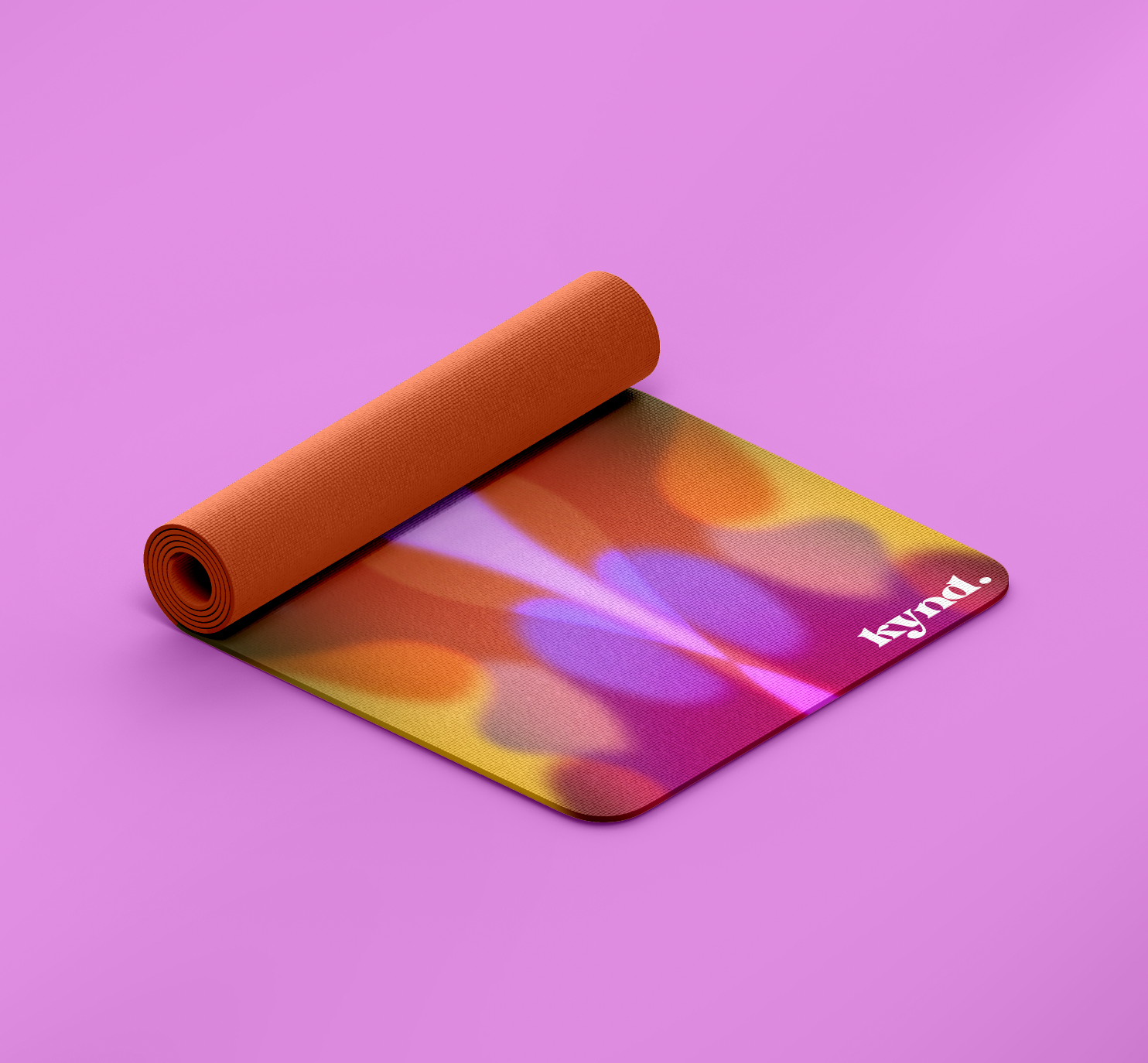 A yoga mat partially unrolled on a pink background, with the brand name 'Plysy' visible on the mat.