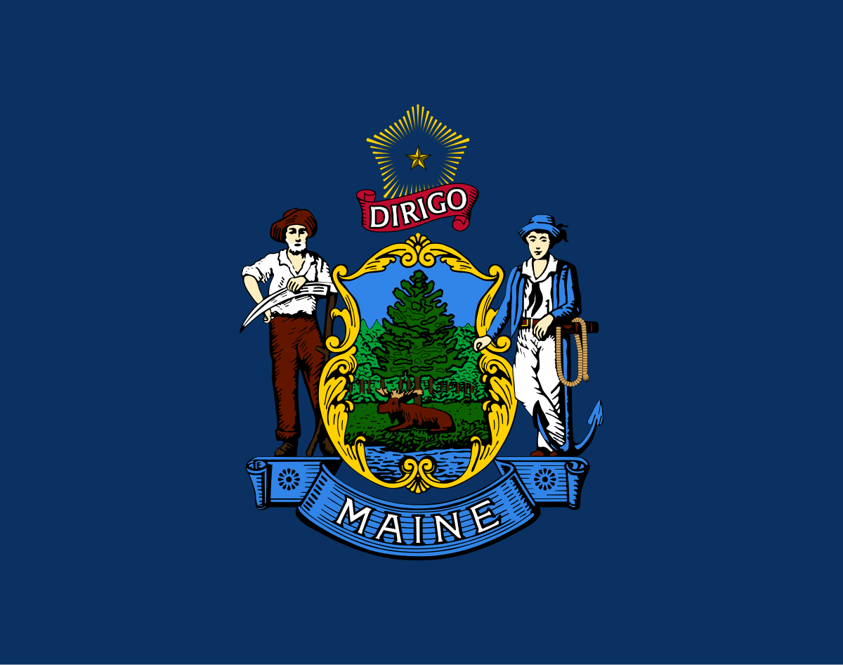 Maine state flag representing Remote Online Notary services in Maine