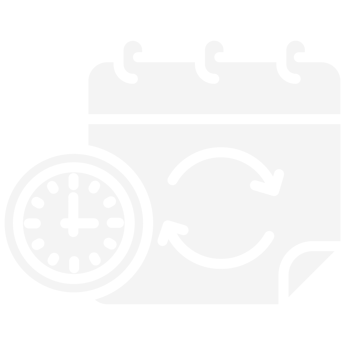 Black and white illustration of a washing machine with a clock symbol and a circular arrow indicating a delayed start or timer function.