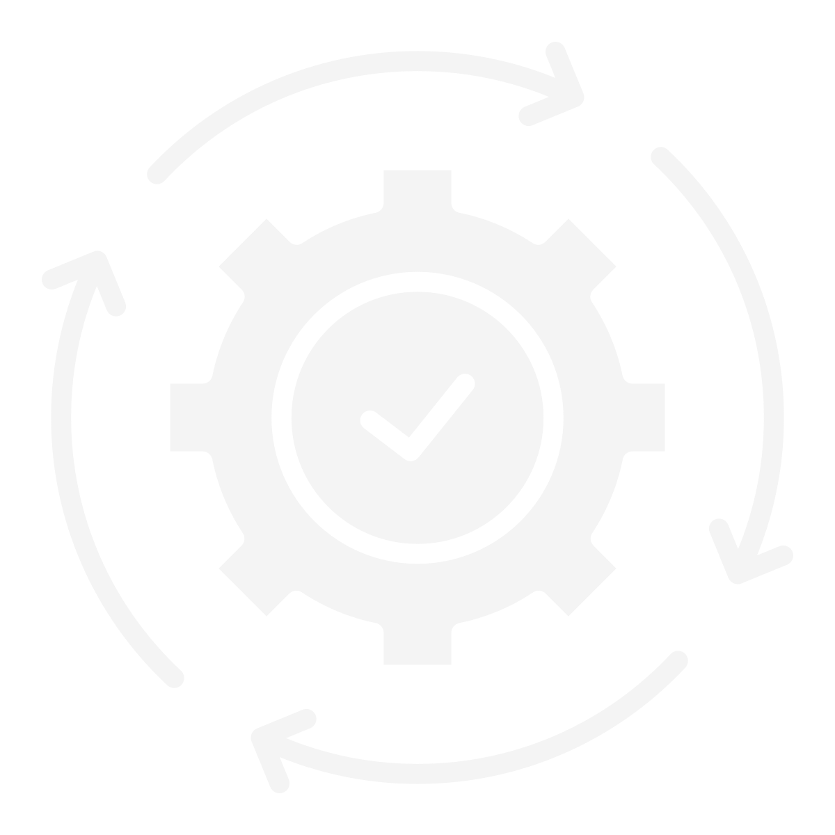 Gear icon with a check mark inside, surrounded by circular arrows, symbolizing process automation or system updates.