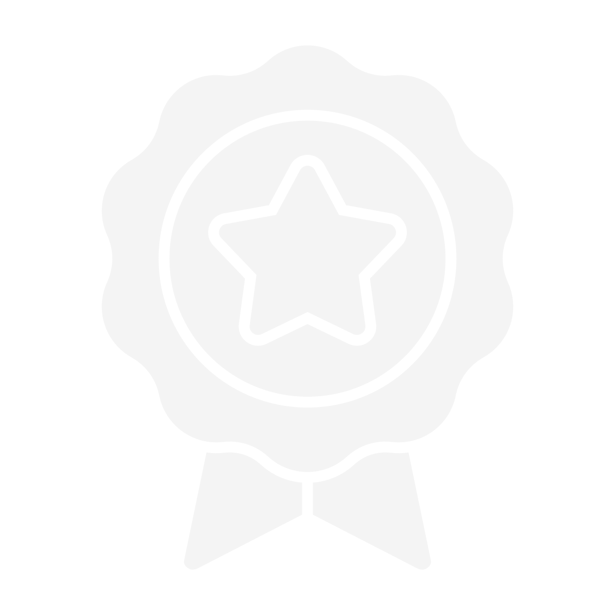 Black and white illustration of a star medal or award ribbon with a circular center and striped ribbon at the bottom.