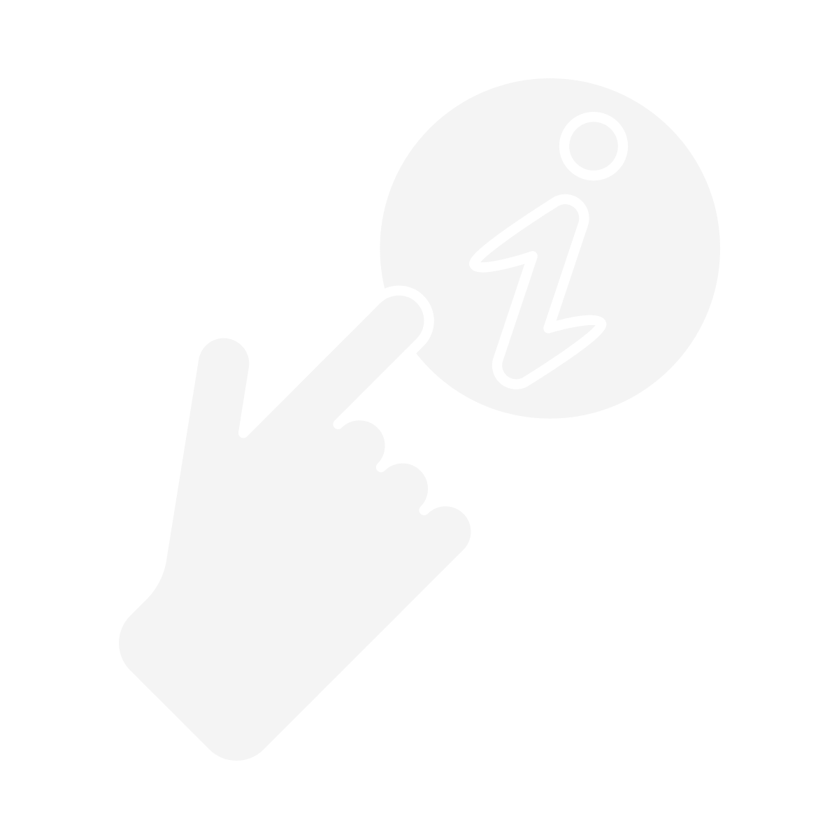 A hand pointing to a symbol indicating a person in a squat exercise.