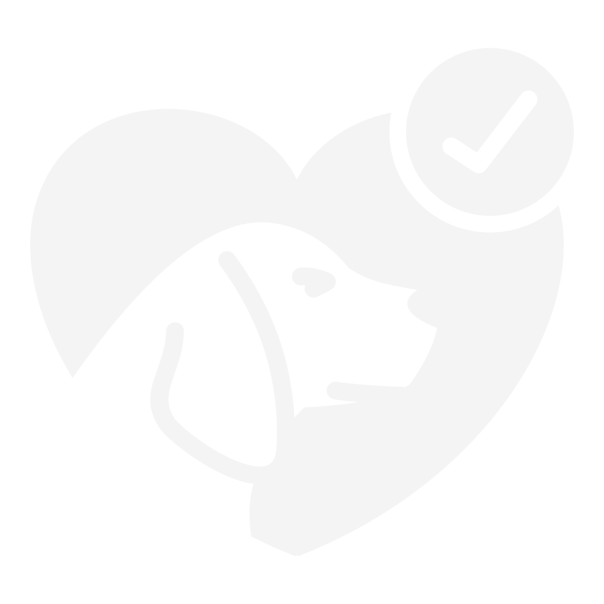 Heart-shaped outline with a dog's face inside, and a checkmark icon in a circle above.