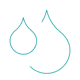 Line drawing of a pair of water droplets, one larger and one smaller.