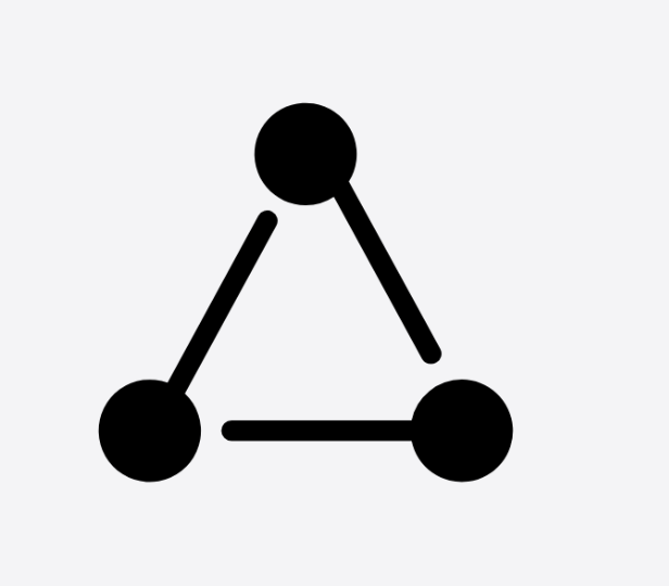 Black geometric symbol with three connected circles and lines forming a triangle