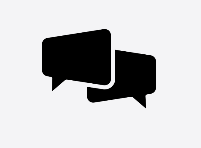 Two overlapping black speech bubbles on a light background, representing communication or conversation.