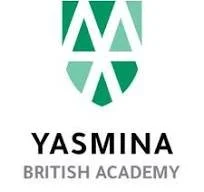 Yasmina British Academy logo with stylized green paper crest above the text.