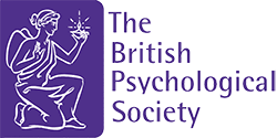 Logo of The British Psychological Society featuring a line drawing of a seated figure holding a torch.