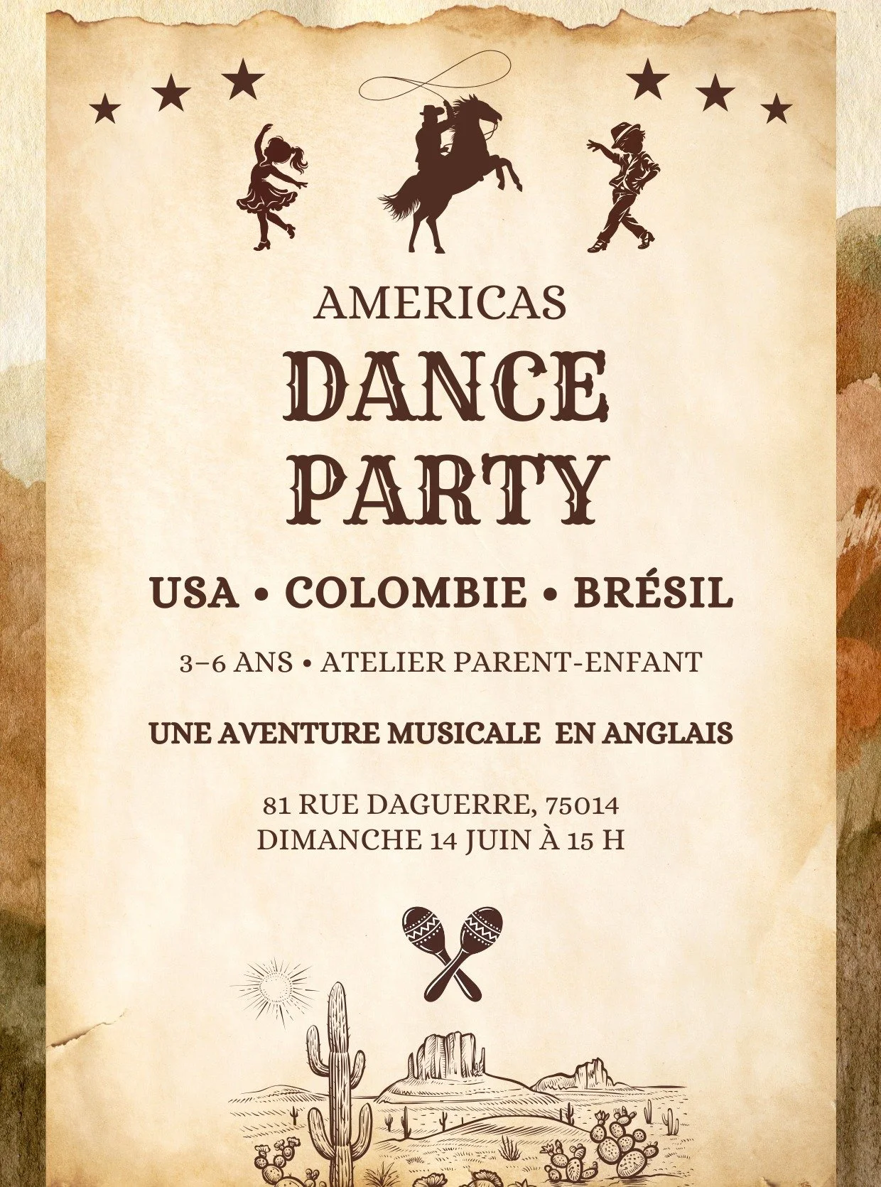 🇺🇸🇨🇴🇧🇷 Cosmo Kids est de retour !

Apr&egrave;s une petite pause cong&eacute; maternit&eacute;, je suis tr&egrave;s heureuse de relancer les ateliers Cosmo Kids !

Pendant cet atelier, nous partirons ensemble en musique :

🤠 Direction les USA 